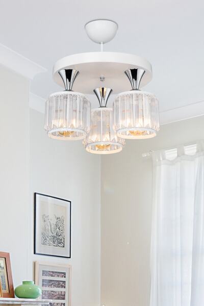 manogrup avize aydınlatma Haliç 3lü Plafonyer Avize Beyaz / Krom