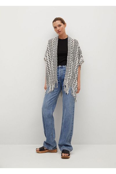 MANGO Woman Дамски перфориран плетен кафтан Ekrü