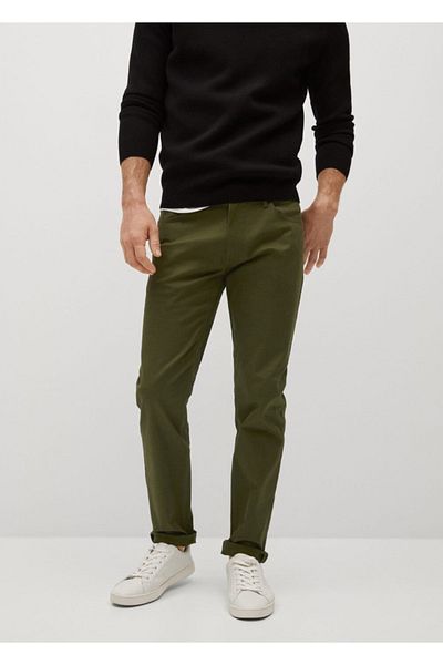 MANGO Man Ανδρικό τζιν χακί παντελόνι Serj Slim Fit