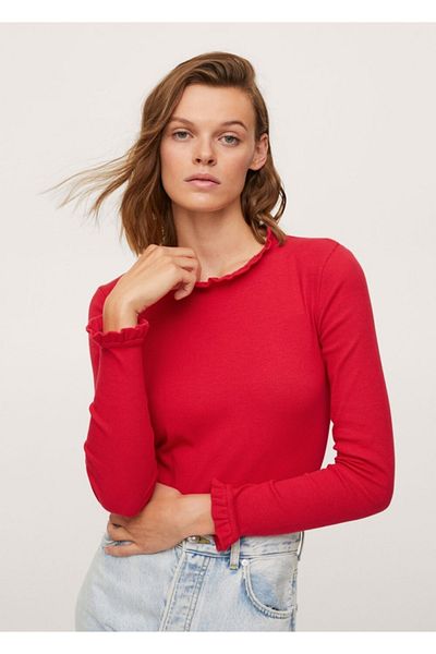 MANGO Woman Gathered Collar T-Shirt