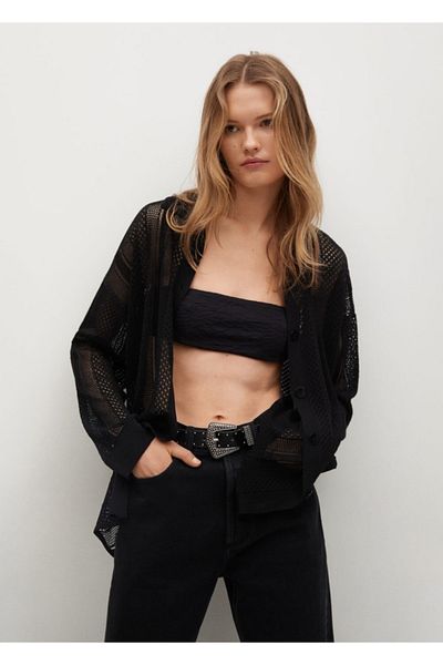 MANGO Woman Women's Perforated Knitted Cardigan