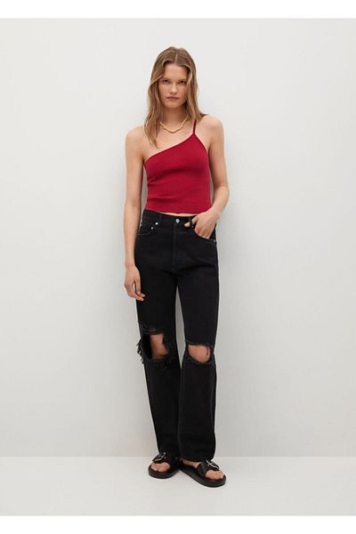 MANGO Woman Women's Red Knotted Asymmetrical Top