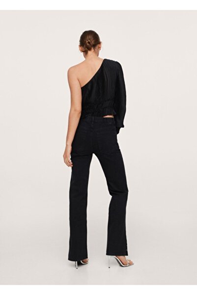 MANGO Woman Kadın Siyah denim Zımbalı Düz Kesim Jean