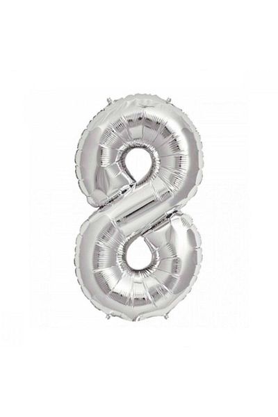 Aker Hediyelik 8 Number Metallic Gray Foil Balloon 40 Inc 100cm 8 Number Helium Balloon Silver Balloon