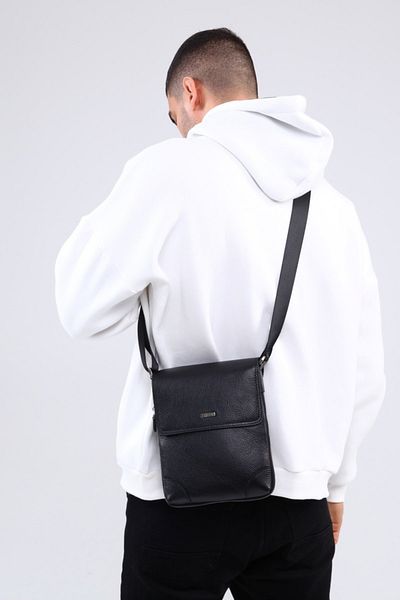 DERKON Genuine Leather Covered Zipper Bellows Crossbody Men's Bag