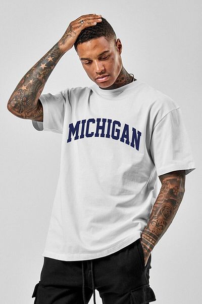 Mambo Μπλουζάκι Unisex Michigan Printed Oersize χτενισμένο βαμβακερό μπλουζάκι