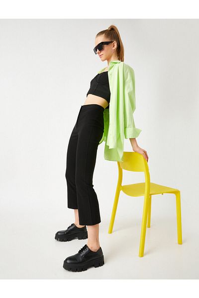 Koton High Waist Crop Flared Trousers