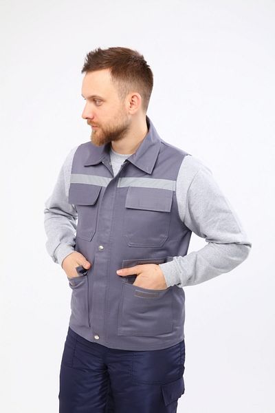 Çamdalı İş Elbiseleri 16/12 Gray Gabardine Multi-Pocket Reflective Worker Vest with 4 Pockets