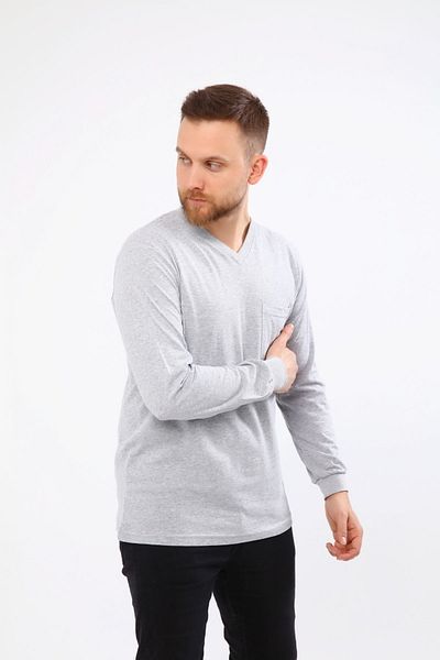 Çamdalı İş Elbiseleri V Neck Gray Long Sleeve Sweatshirt Single Jersey Work T-Shirt