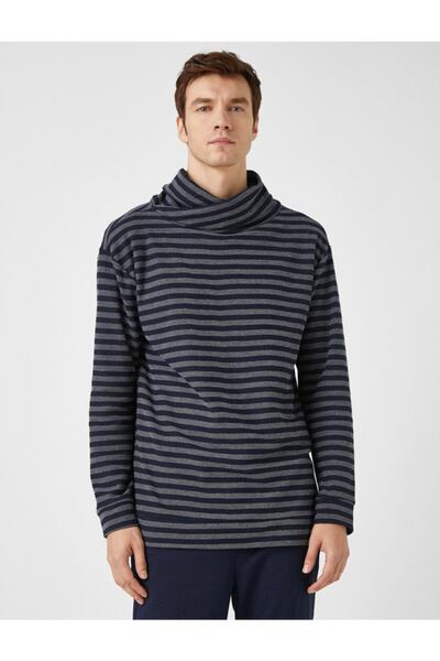 Koton Férfi sötétkék csíkos pulóver 1KAM91582LK