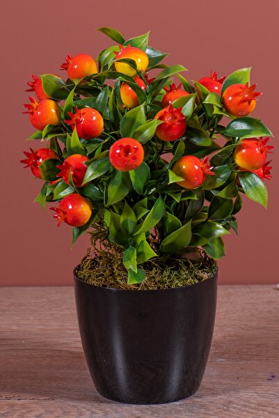 YAPAY ÇİÇEKÇİNİZ Siyah Saksıda Yapay Nar Ağacı