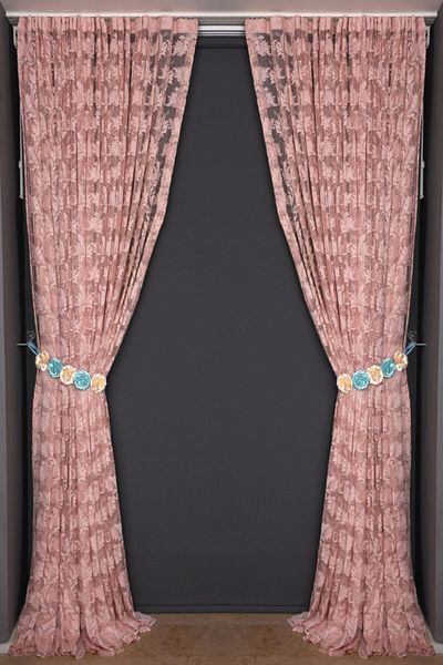 AKÇA TEKSTİL Leaf Model Powder Color Single Wing Ready Planted Pleated Background Curtain 75*260 Cm