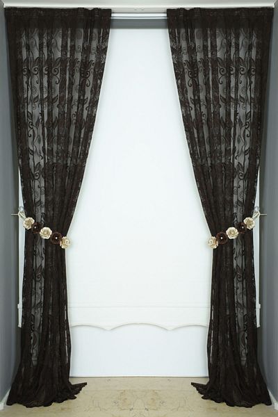 AKÇA TEKSTİL Ivy Model Bitter Brown Color Single Wing Pleated Background Curtain 75*260 Cm