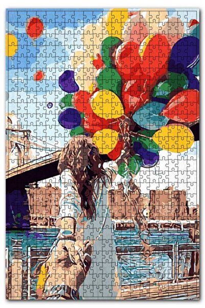 Cakapuzzle Retro Balon Ve Sevgili Şekilli Görsel 120 Parça Puzzle Yapboz Mdf (ahşap)