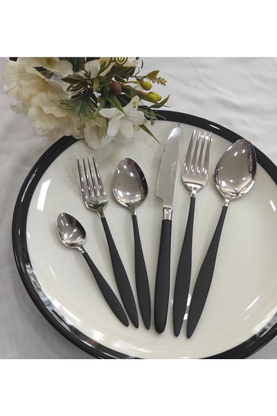 BRONDOFF Carmen 72 Piece Black Steel Fork Spoon Knife Set