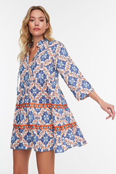 Trendyol Collection 100% pamut strandruha etnikai mintás mini szőtt szalagos kiegészítőkkel TBESS22EL0765