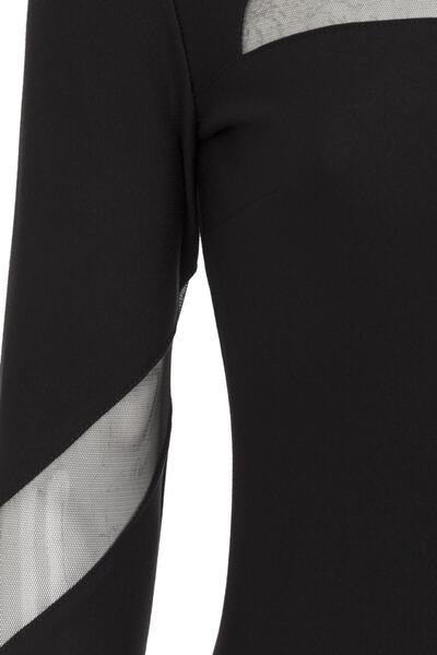 UTOPIAN Slim Fit Kol Ve Göğüs Transparan Tül Detaylı Elbise-siyah