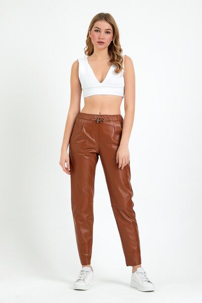 Leather Club Kahve Comfort Fit Deri Pantolon