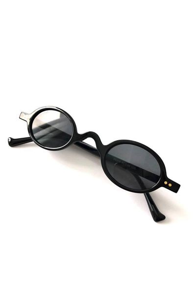 LOOKUP Lookup Minimal Black Frame Black Glass Vintage Retro Bone Unisex Sunglasses
