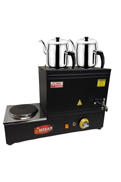 Mizan Çift Demlik 20 Lt. Pleytli Çay Kazanı - Elektrikli Siyah Kahveci Ocağı +demlik