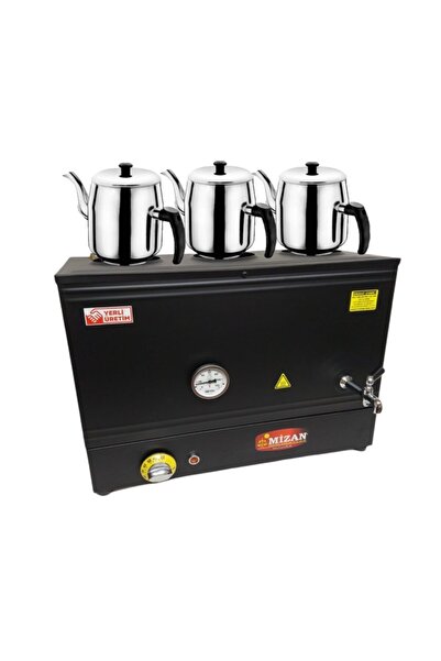 Mizan Üç Demlikli 40 Lt. Pleytsiz Çay Kazanı - Elektrikli Siyah Kahveci Ocağı...