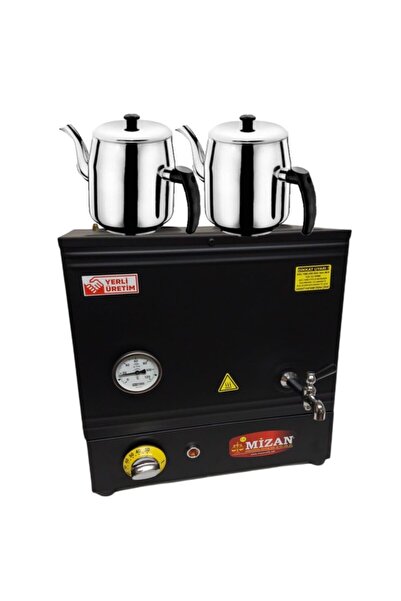 Mizan Çift Demlikli 30 Lt. Pleytsiz Çay Kazanı - Elektrikli Siyah Kahveci Oca...