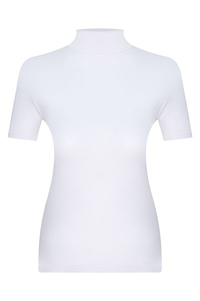 mis-san White Half Turtleneck Short Sleeve Basic Viscon Badi