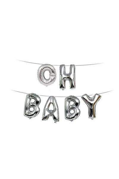 Deniz Party Store Silver Oh Baby Foil Balloon Set