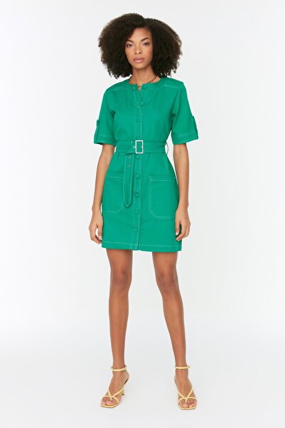 Trendyol Collection Φόρεμα με πράσινη ραφή με λεπτομέρεια υφαντό TWOSS22EL1103