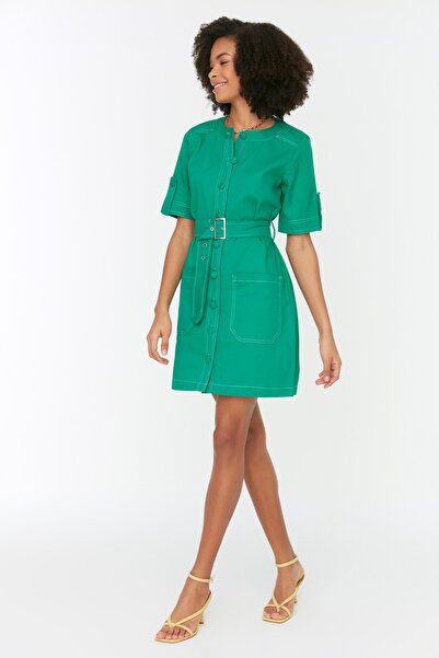 Trendyol Collection Φόρεμα με πράσινη ραφή με λεπτομέρεια υφαντό TWOSS22EL1103