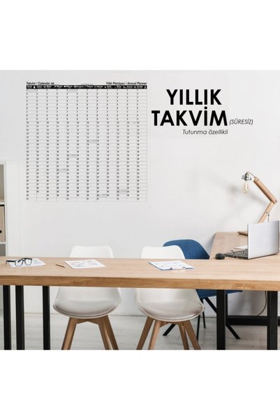 CNZ Yıllık Planlayıcı Takvim Çizelgesi Kağıt Tahta Doldurulabilir Silgili Bey...