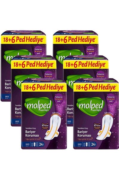 Molped Supernight Night Sanitary Pads Pack - 24 X 6 Pack 2200003203028
