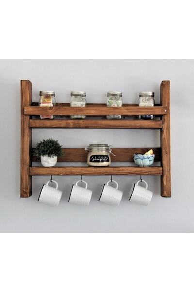 FebsWood Masif Ahşap Mutfak Baharatlık Rafı