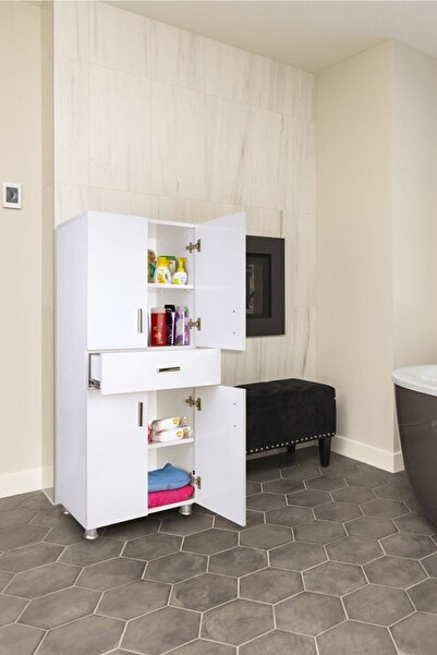 Mars Banyo Çeşme 4 Kapaklı 4 Raflı Çekmeceli Çok Amaçlı Dolap 18mm Mdf Mutfak Banyo Dekoratif Dolap