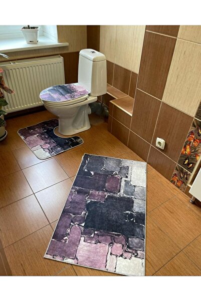 Modern home مجموعة ألوان الباستيل مكونة من 3 سجادة حمام، طقم مرحاض بقاعدة مضا...