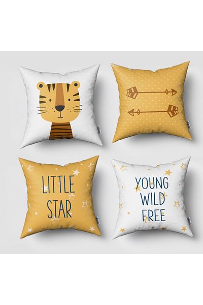instababyrooms Double Sided Lion Digital Print 4-Piece Throw Pillow Cover