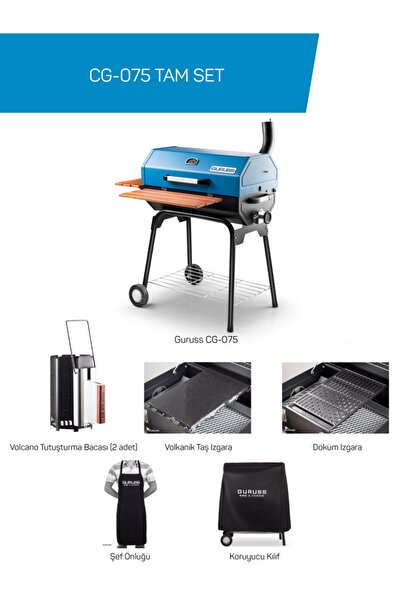 Guruss Rehome Guruss CG-075 Barbekü Mangal | Kömürlü | 75 Cm | Mavi | Tam Set