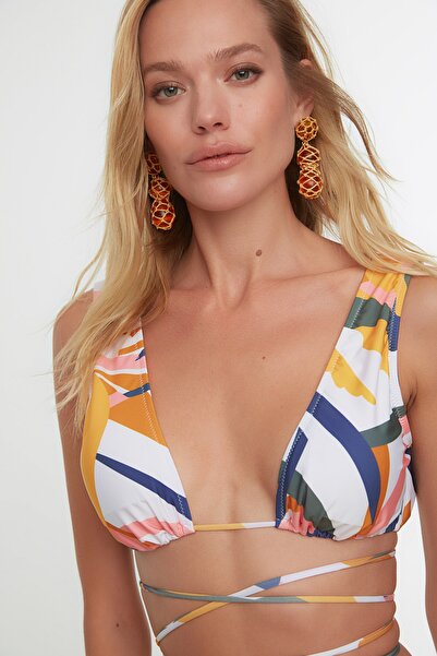 Trendyol Collection Abstract Patterned Tie Detailed Bikini Top TBESS22BU0082