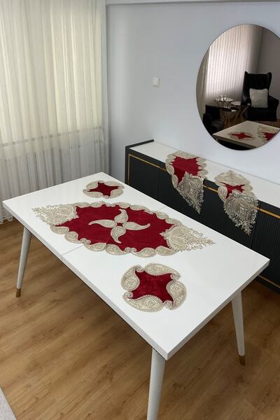 Çalışkan Çeyiz Evi 5 Parça Salon Takımı - Lüx Kadife Dantelli 5 Parça Salon Seti