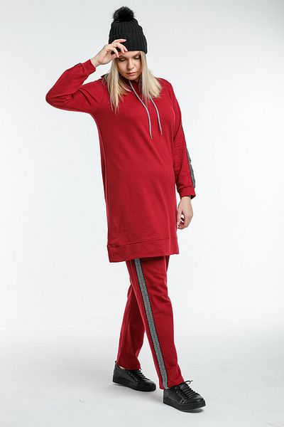 CNG MODA Women's Hijab Claret Red Hooded Sleeve Striped Tracksuit Set