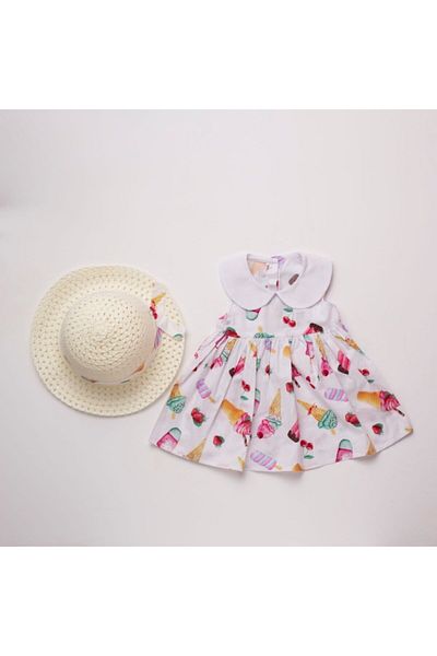 Alingo Baby Girl White Dress with Collar Hat