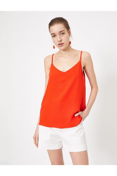 Koton Women's Red V-Neck Rope Strap Undershirt