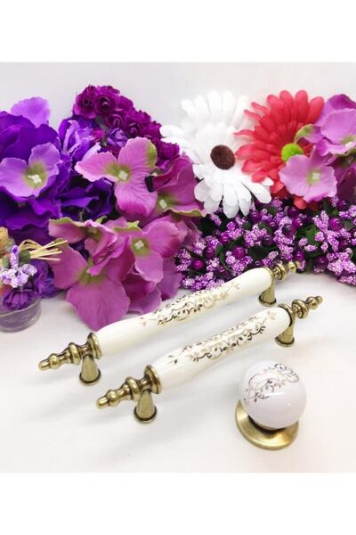 Porcellana Perla 5 Adet 128 mm Antik Sarı Lüks Porselen Kulp Özel Desenli Mut...