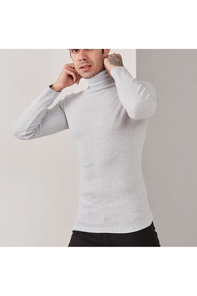TREND YAŞAR Men's Gray Turtleneck Knitwear Sweater