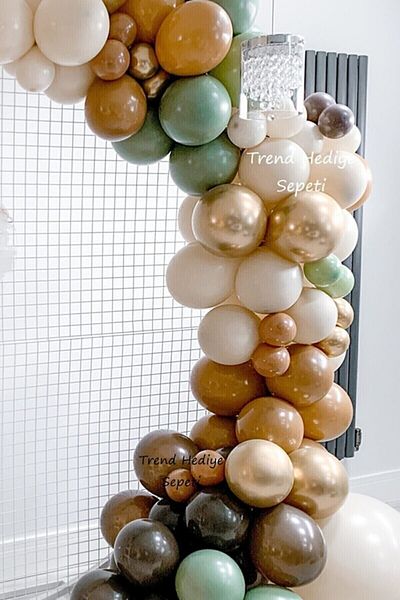 Trend Hediye Sepeti 50's Safari Themed Birthday Balloon Chain, Chocolate Caramel Sea Sand Mold Green Chrome Gold