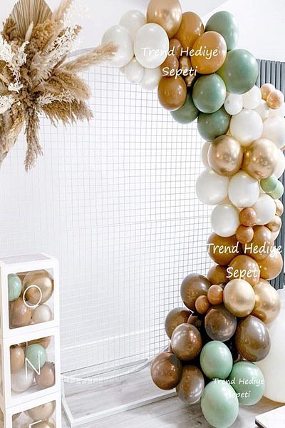 Trend Hediye Sepeti 50's Safari Themed Birthday Balloon Chain, Chocolate Caramel Sea Sand Mold Green Chrome Gold