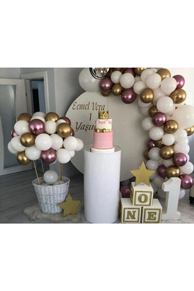 Party City Special Day Chrome Pink Chrome Gold Pastel White Balloon And Balloon Chain Set