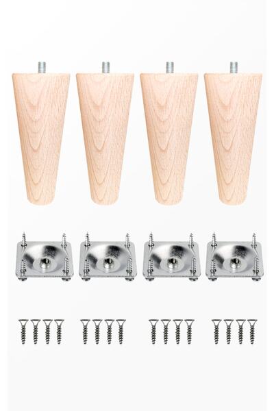 turanahşap Ahşap Konik Ayak / Uzunluk: 16 Cm / Çap: 5.5 Cm / 4'lü Set