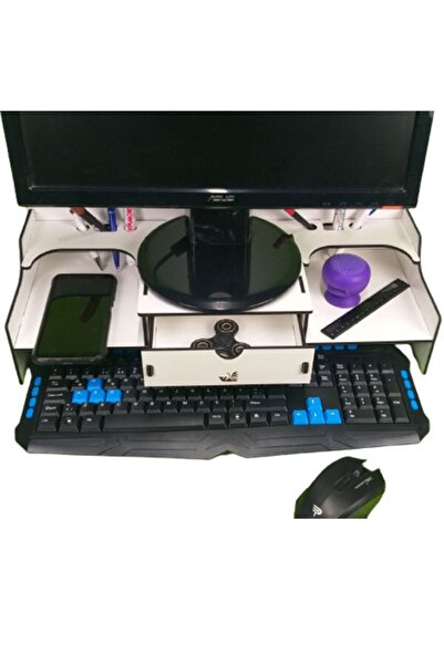 eryatex Monitör Ekran Yükseltici Çekmeceli Çok Amaçlı Organizer Stand