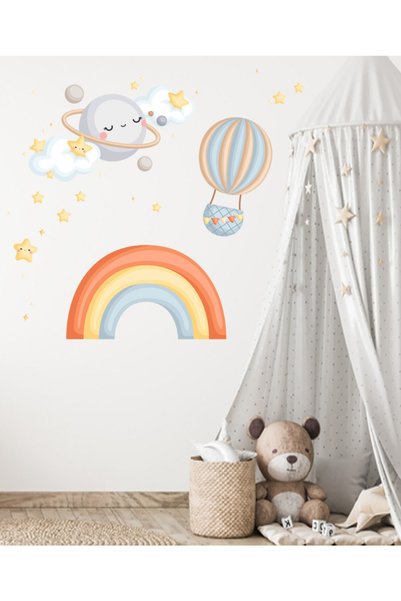 Sticker Sepetim Cute Moon Cloud, Rainbow and Stars Children's Room Multi-Purpose Cabinet Wall Sticker